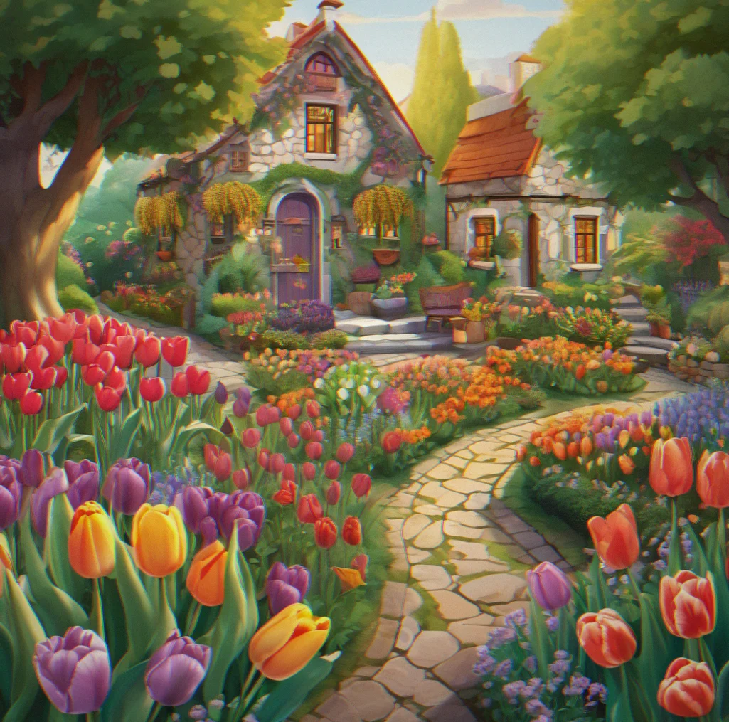 Picking two mature tulips to breed together, with a glowing crossbreed icon showing between them