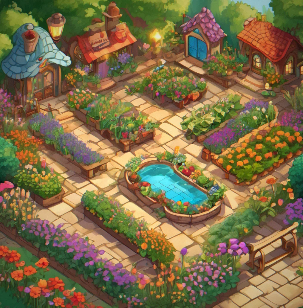 An energy bar filling gradually with text showing stamina costs for different garden actions