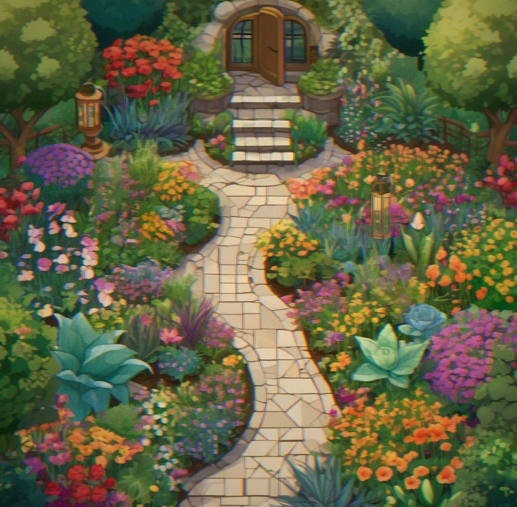 A custom garden layout with plants arranged in a thoughtful, creative pattern across a grid